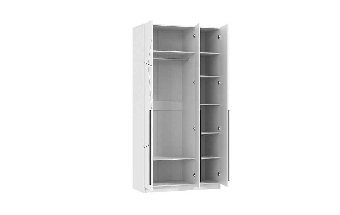 Шкаф для одежды 67.12 Брандо (3-х дв.) (h2400) МДФ New (Геометрия) белый/ДВПО белый/фасад МДФ геометрия ПВХ белый